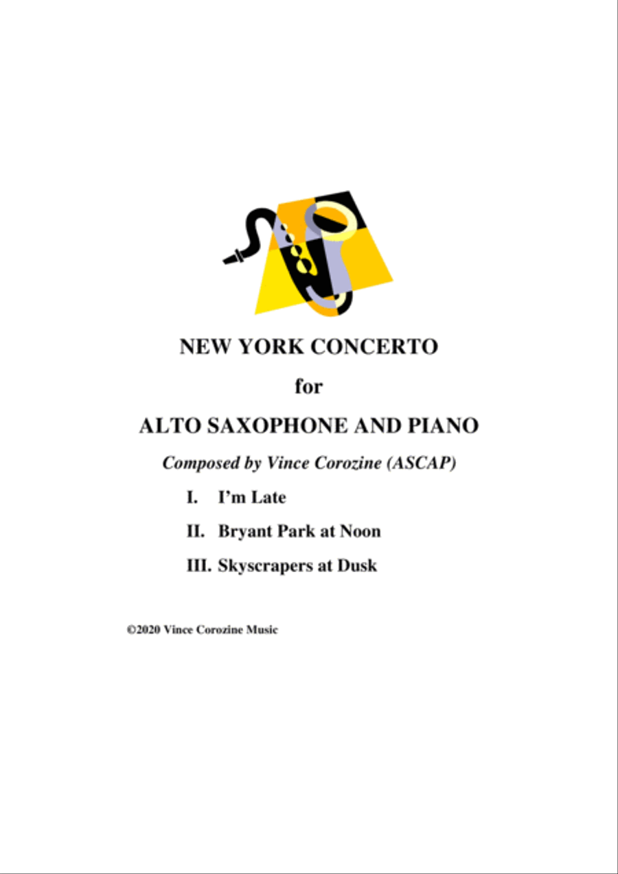 New York Concerto for Saxophone and Piano Alto Saxophone scores gallery preview page 1