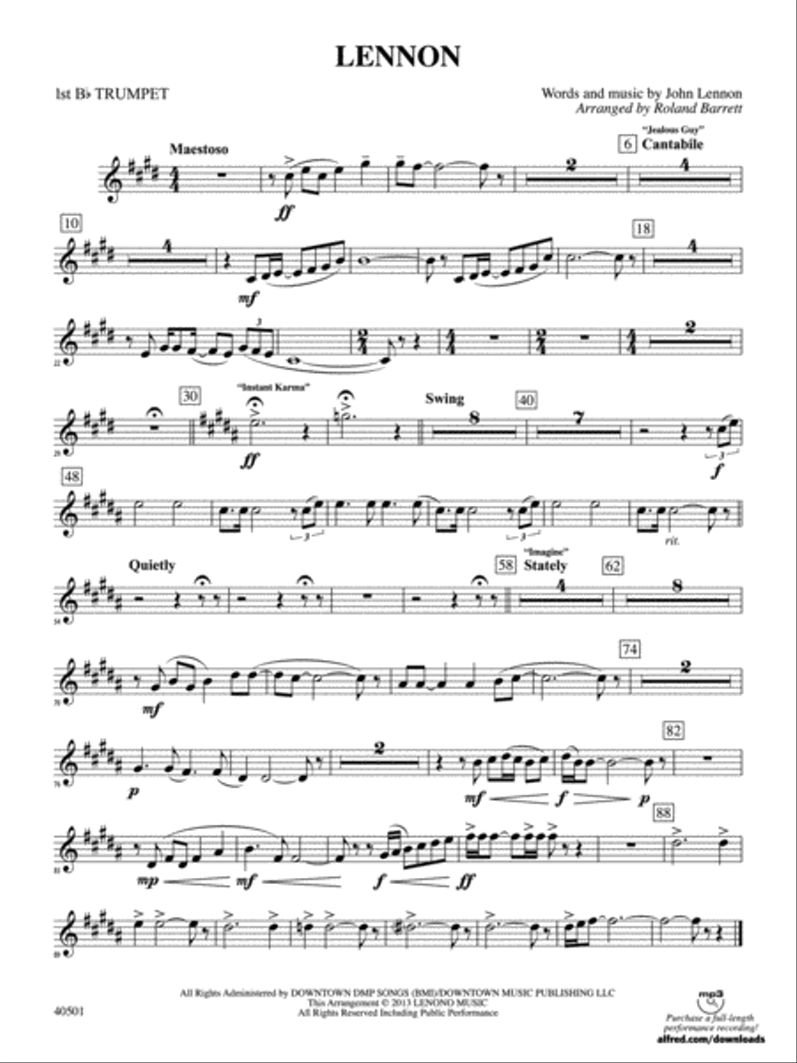 Lennon: 1st B-flat Trumpet Full Orchestra scores gallery preview page 1