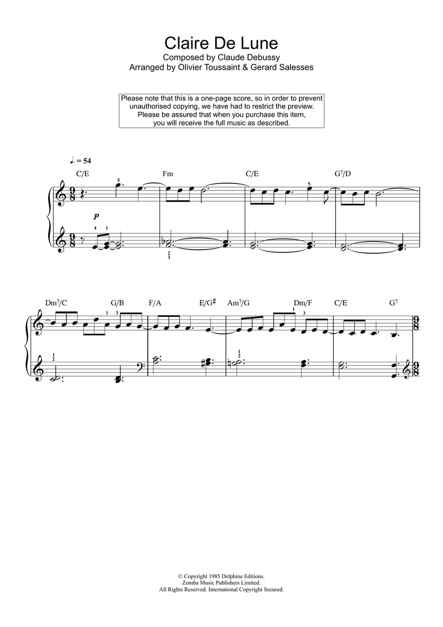 Clair de Lune Clair de Lune Easy Piano scores gallery preview page 1
