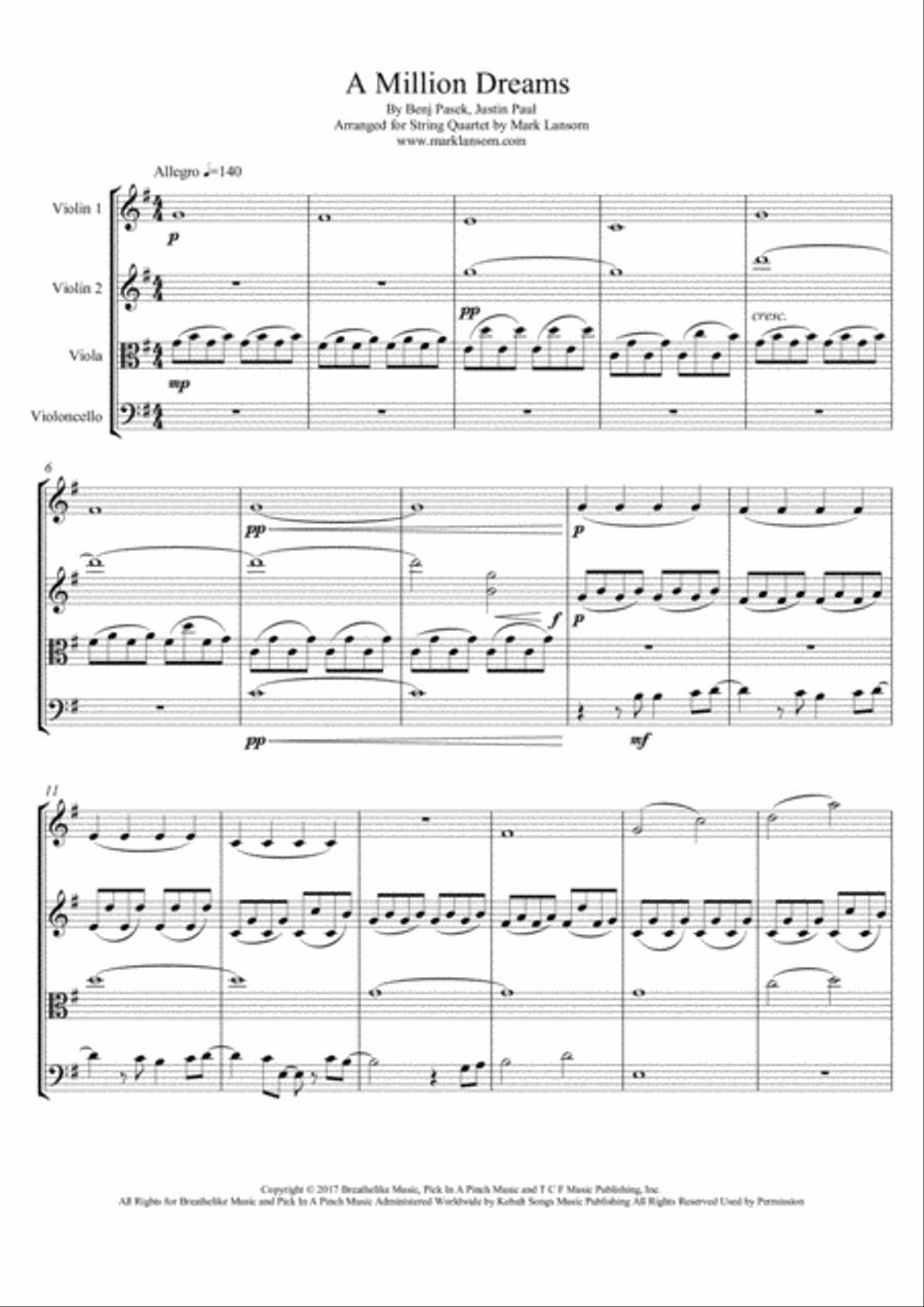 A Million Dreams String Quartet scores gallery preview page 2