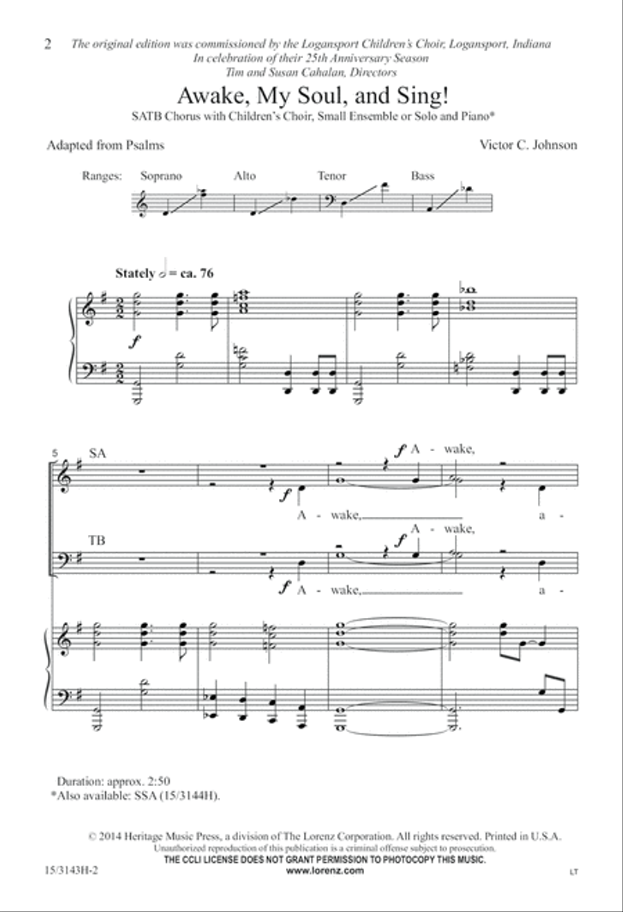 Awake, My Soul, and Sing! 4-Part scores gallery preview page 2