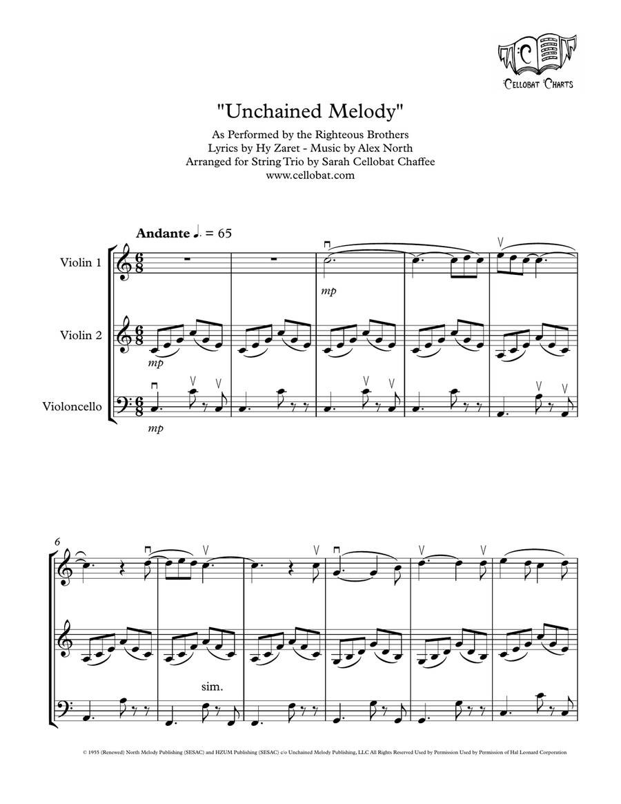 Unchained Melody by The Righteous Brothers String Trio - Digital Sheet Music
