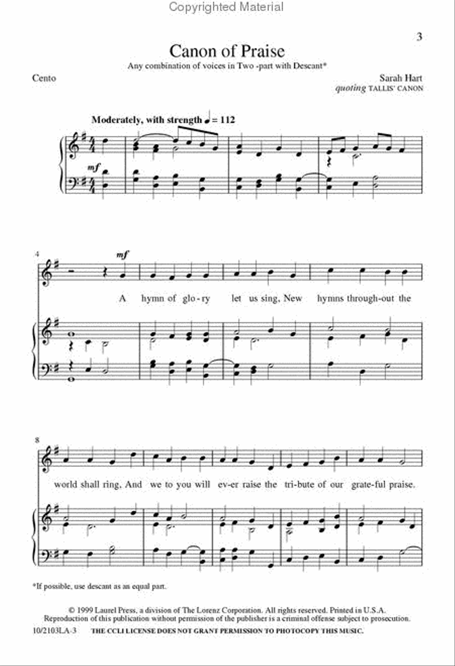 Canon of Praise 2-Part scores gallery preview page 2