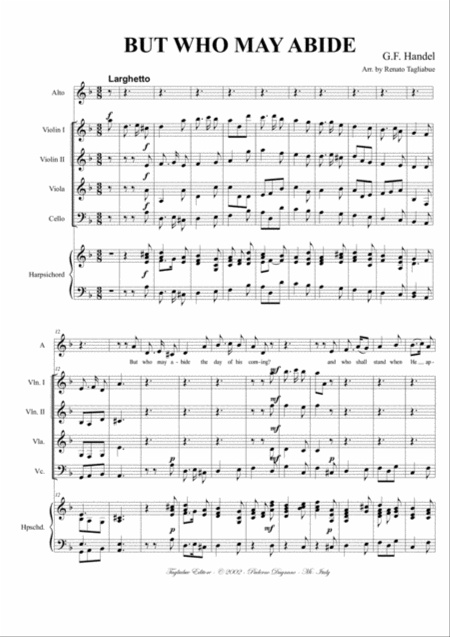 BUT WHO MAY ABIDE - Messiah - For Alto, String Quartet and Harpsichord Small Ensemble scores gallery preview page 2