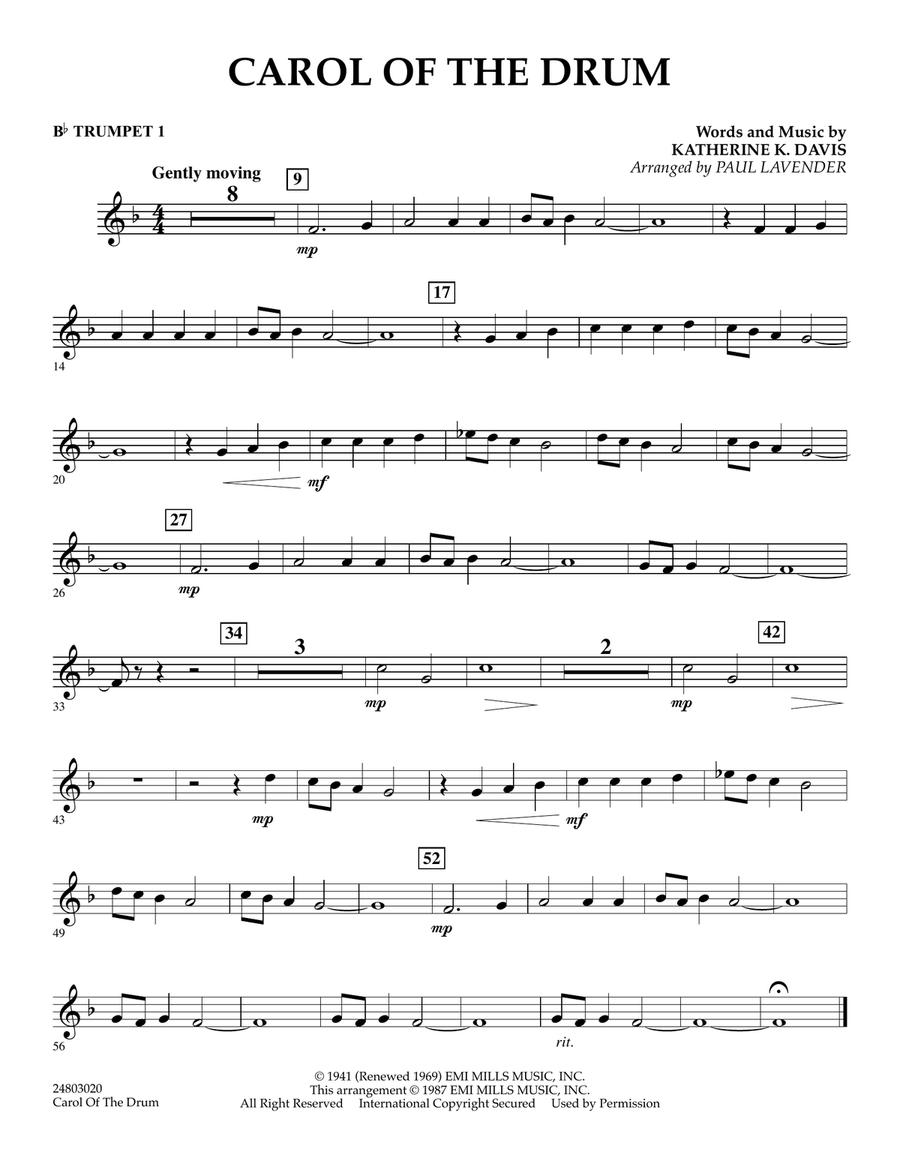 Carol of the Drum - Bb Trumpet 1 Concert Band scores gallery preview page 1