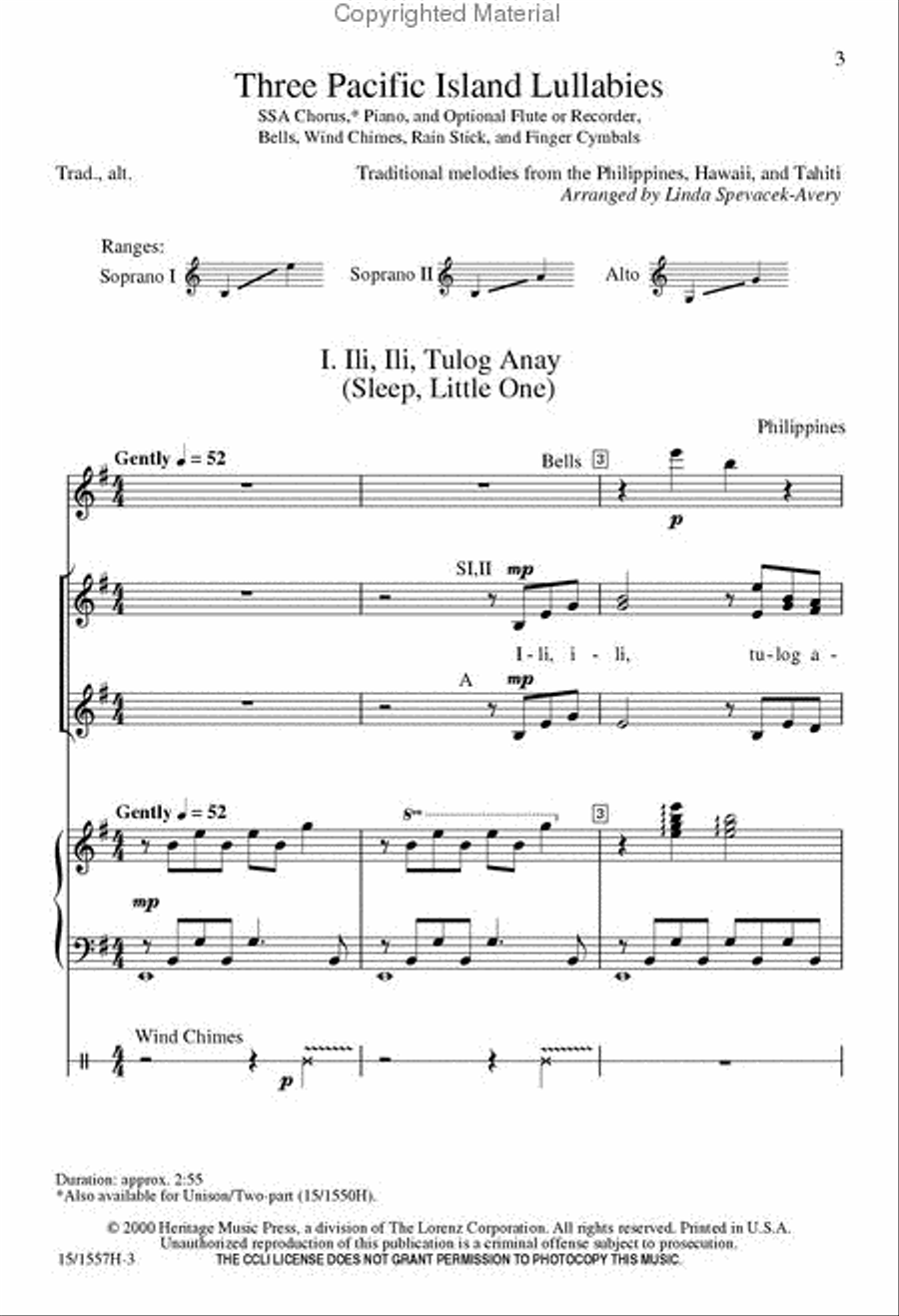Three Pacific Island Lullabies SSA scores gallery preview page 2