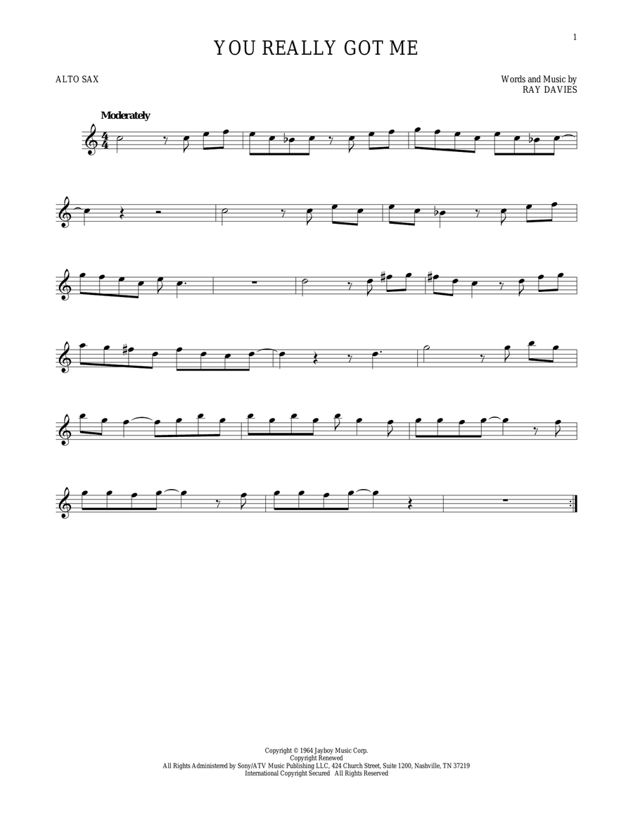 You Really Got Me Alto Saxophone scores gallery preview page 1