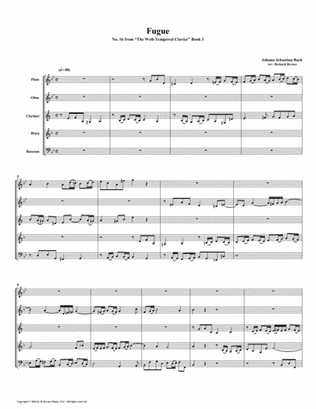 Fugue 16 from Well-Tempered Clavier, Book 1 (Woodwind Quintet)