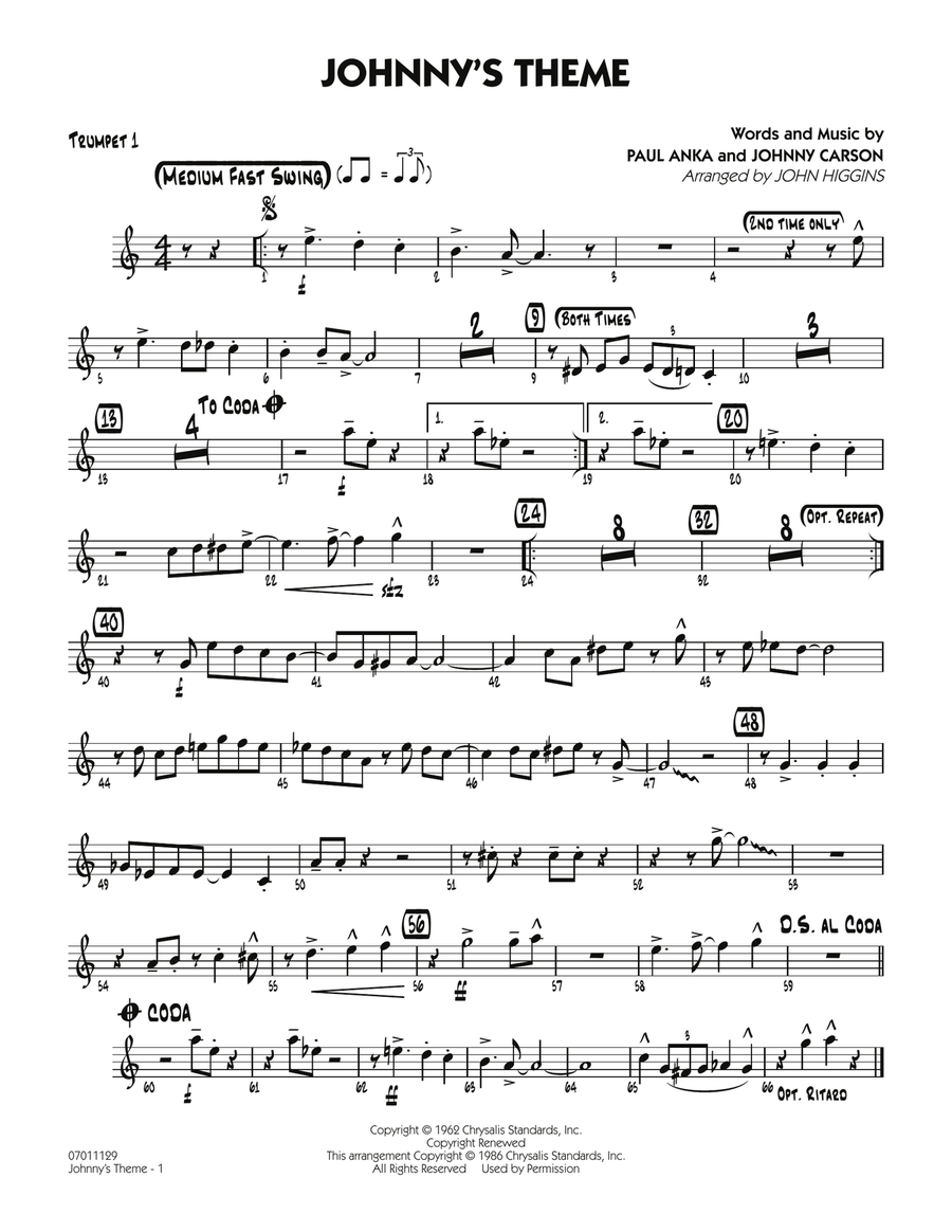 Johnny's Theme (from The Tonight Show) - Trumpet 1 Jazz Ensemble scores gallery preview page 1