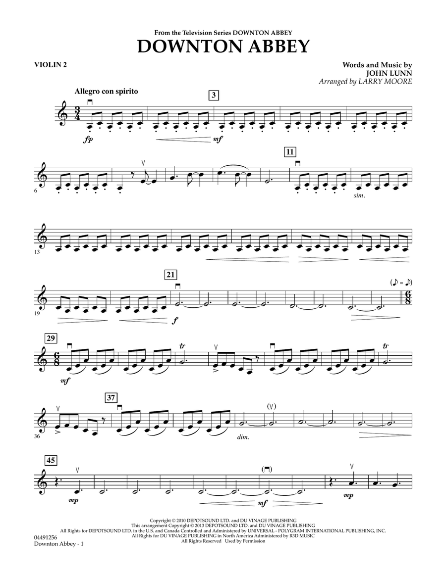 Downton Abbey - Violin 2 Downton Abbey - Violin 2 Orchestra scores gallery preview page 1