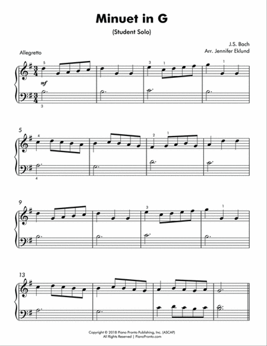 Minuet in G (Easy Piano with Duet) Piano Method scores gallery preview page 2