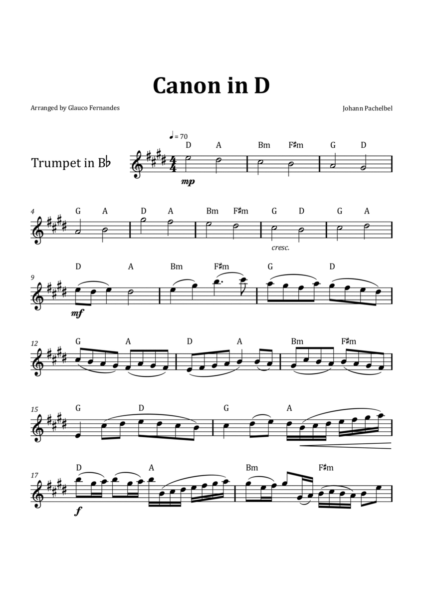 Canon by Pachelbel - Trumpet & Chord Notation image number null