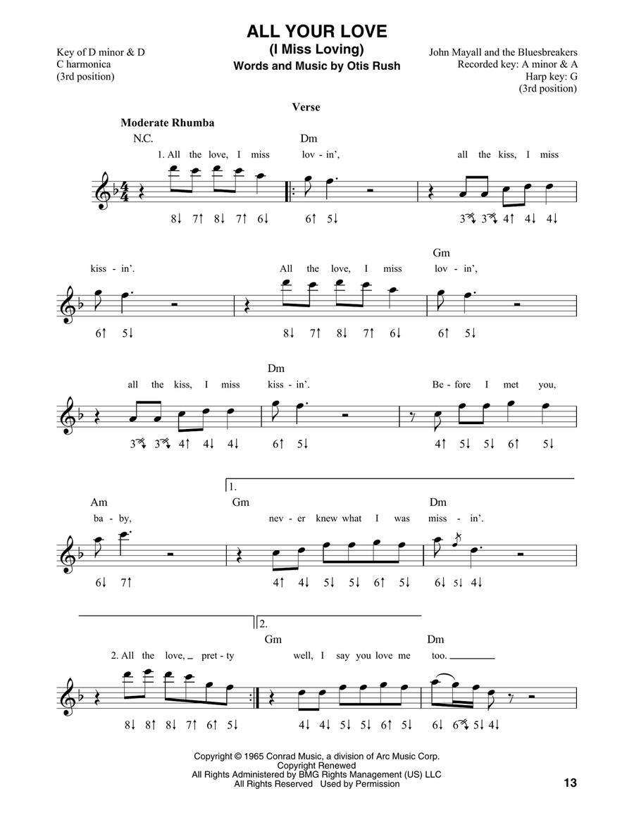 All Your Love (I Miss Loving) Harmonica scores gallery preview page 1