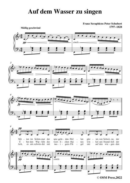 Schubert-Auf dem Wasser zu singen in F Major,for voice and piano image number null