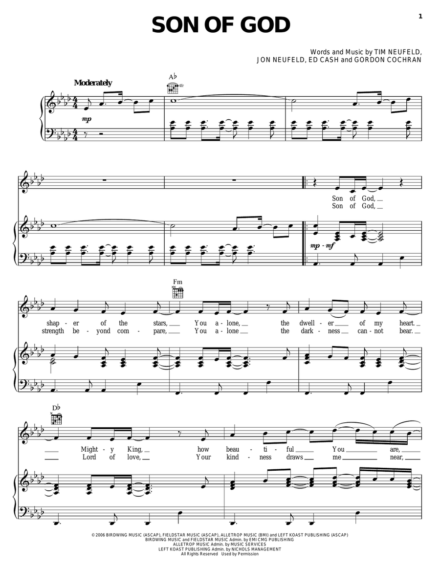 Son Of God Piano, Vocal, Guitar scores gallery preview page 1