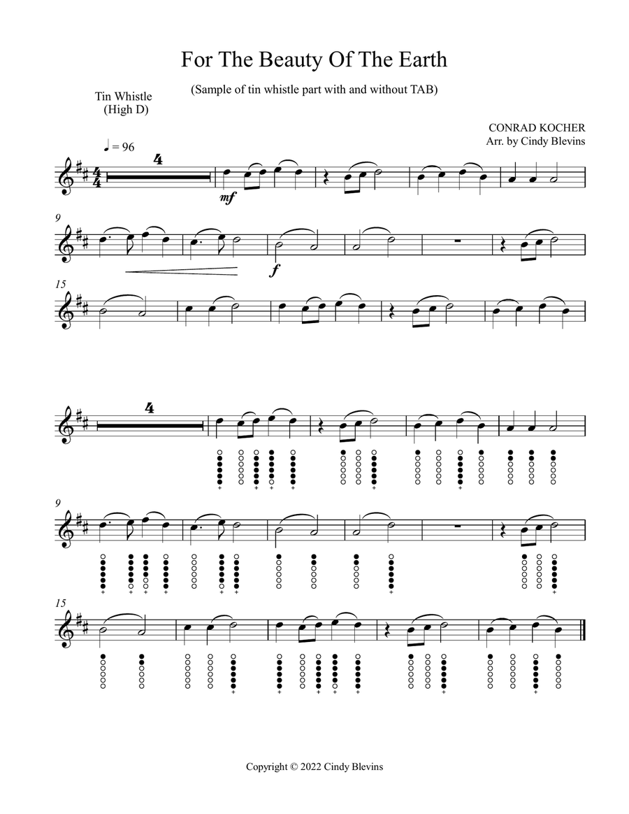 For the Beauty Of the Earth, Piano and Tin Whistle (D) Piano scores gallery preview page 2