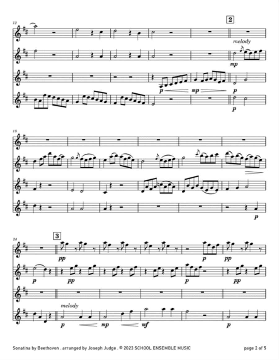 Sonatina by Beethoven for Clarinet Quartet in Schools Clarinet Quartet scores gallery preview page 2