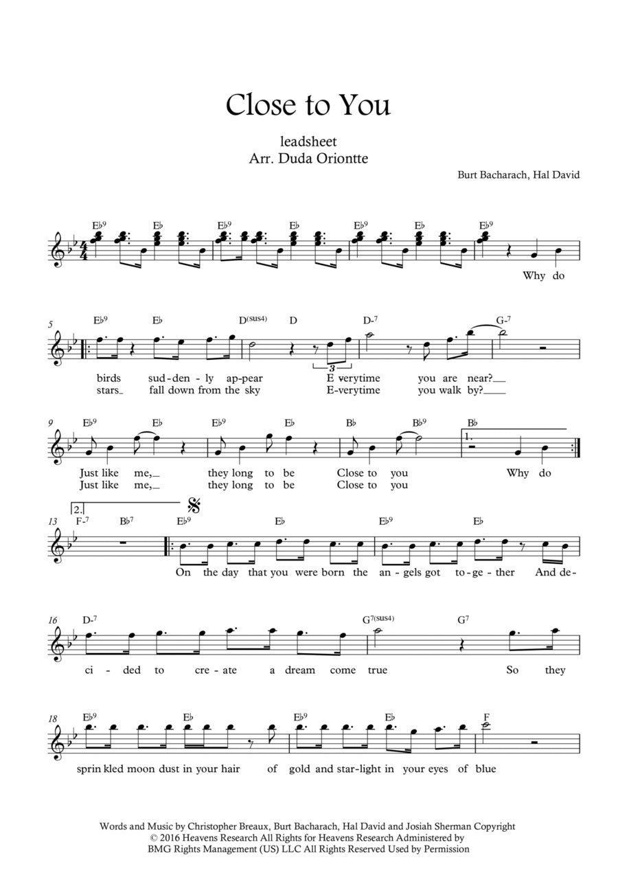 Close To You Easy Piano scores gallery preview page 1