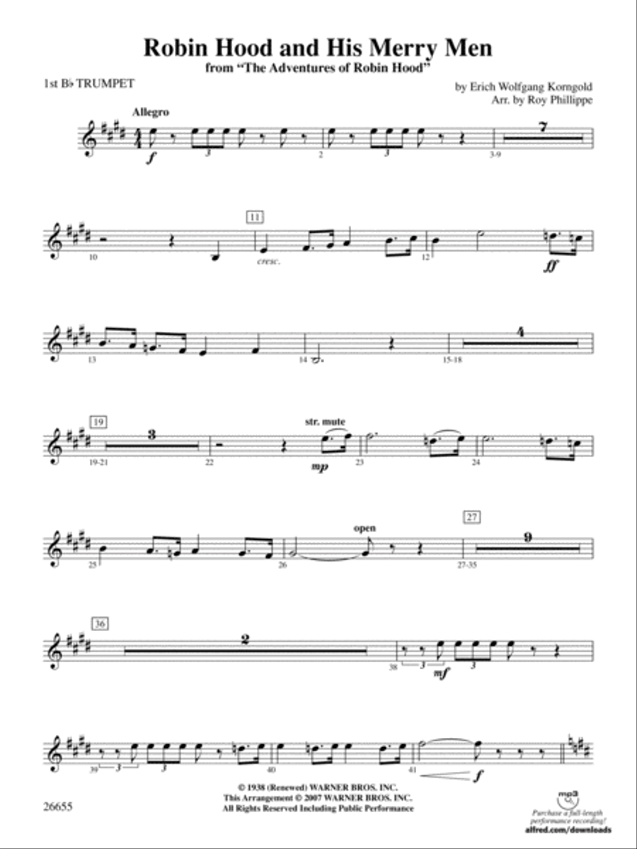 Robin Hood and His Merry Men: 1st B-flat Trumpet Full Orchestra scores gallery preview page 1