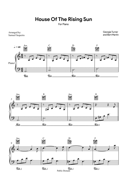 House of the Rising Sun - for Piano - with chords image number null