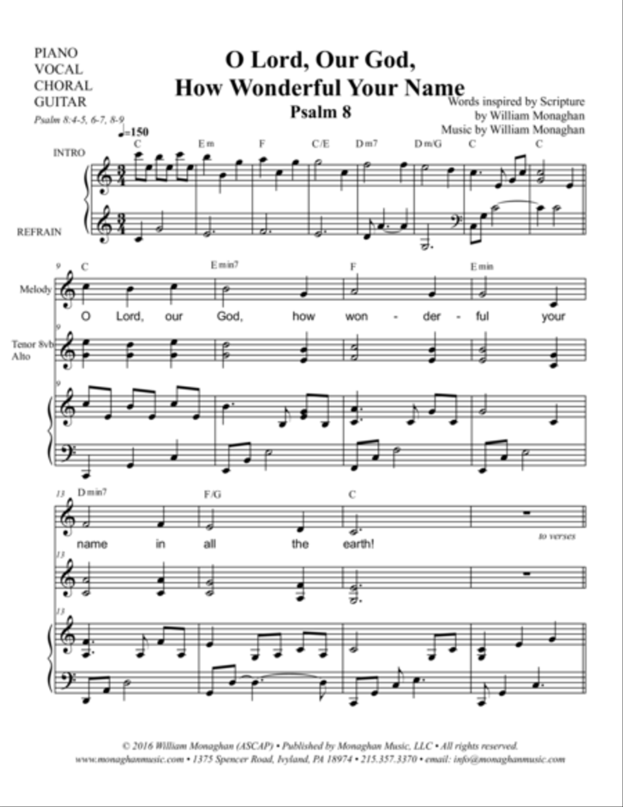 O Lord, Our God, How Wonderful Your Name (Psalm 8) Choir scores gallery preview page 1