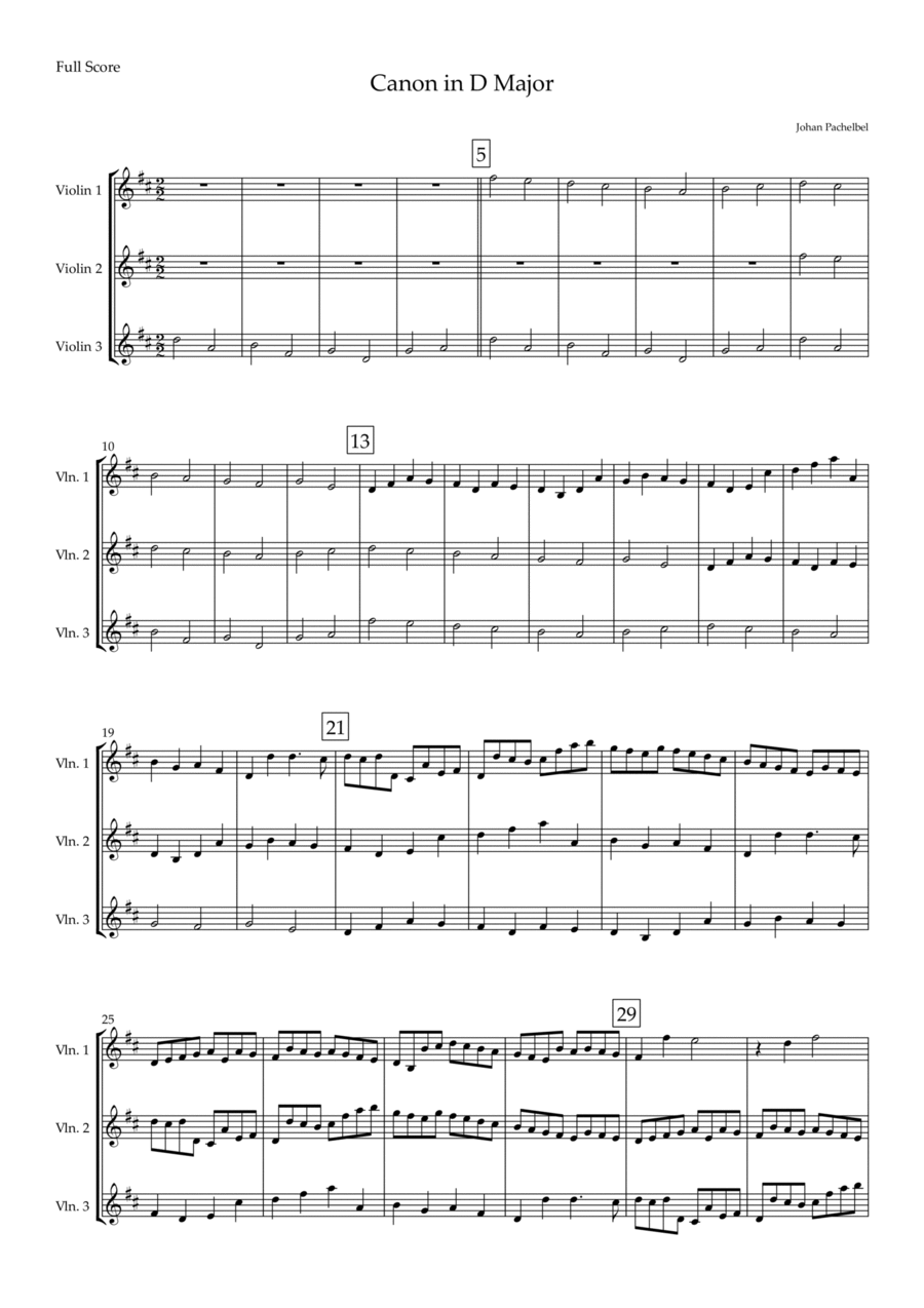 Canon in D Major (Johann Pachelbel) for Violin Trio String Trio scores gallery preview page 1