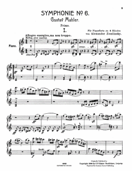 Sechste Symphonie fur grosses Orchester ; Clavier-Auszug fur 4 Hande von A. Zemlinsky