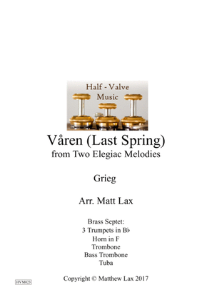 Book cover for Last Spring from Two Elegiac Melodies (Brass Septet)