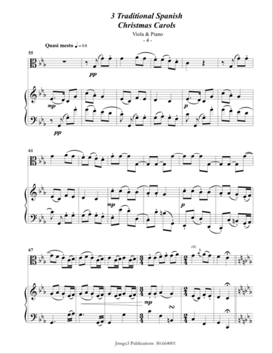 3 Traditional Spanish Christmas Carols for Viola & Piano Viola scores gallery preview page 4