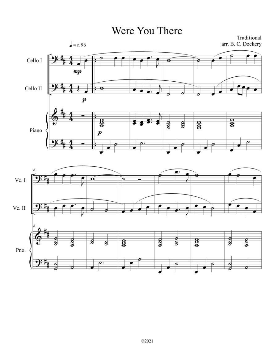 Were You There (cello duet) with optional piano accompaniment Were You There (cello duet) with optional piano accompaniment String Duet scores gallery preview page 1