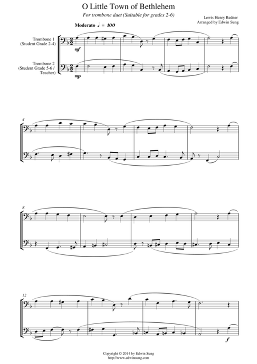 O Little Town of Bethlehem (for trombone duet, suitable for grades 2-6) image number null