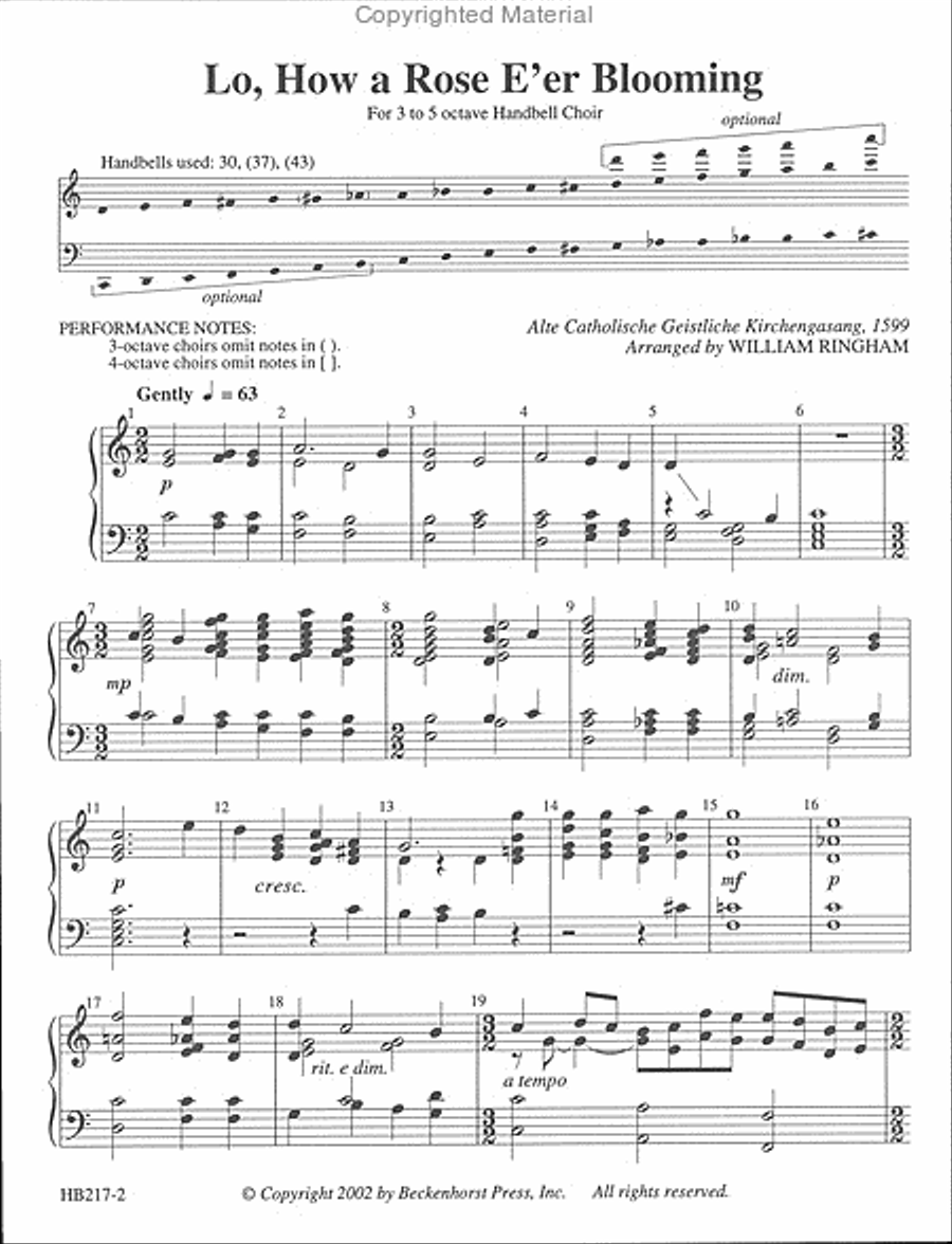 Lo, How a Rose E'er Blooming - Ringham 5-Octaves scores gallery preview page 2