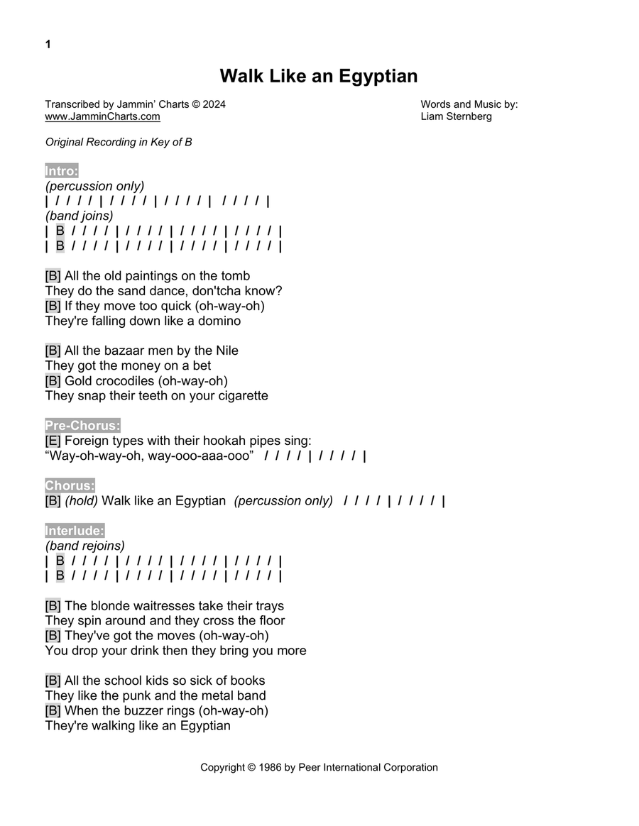 Walk Like An Egyptian Acoustic Guitar scores gallery preview page 1