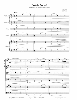 Bach: Bist du bei mir BWV 508 for Piano Quintet