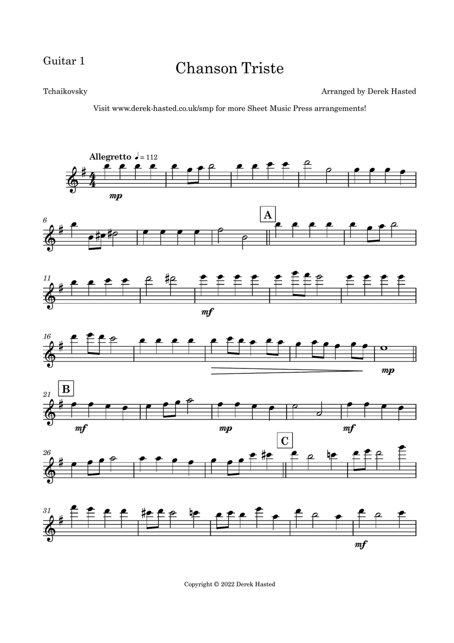 Chanson Triste (Tchaikovsky) - 3 guitars/large ensemble Large Ensemble scores gallery preview page 4