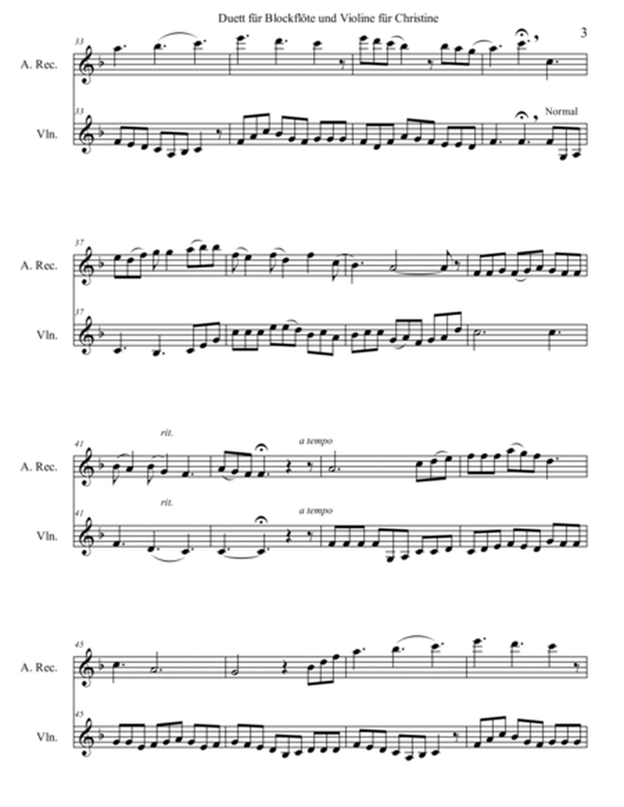 Duett für Blockflöte und Violine für Christine (Opus 484) image number null