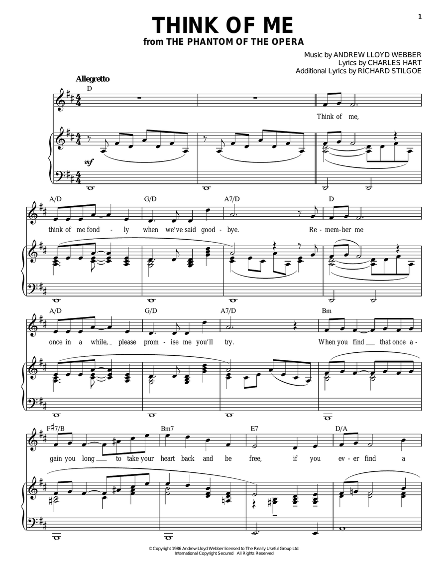 Think Of Me (from The Phantom Of The Opera) Piano, Vocal scores gallery preview page 1