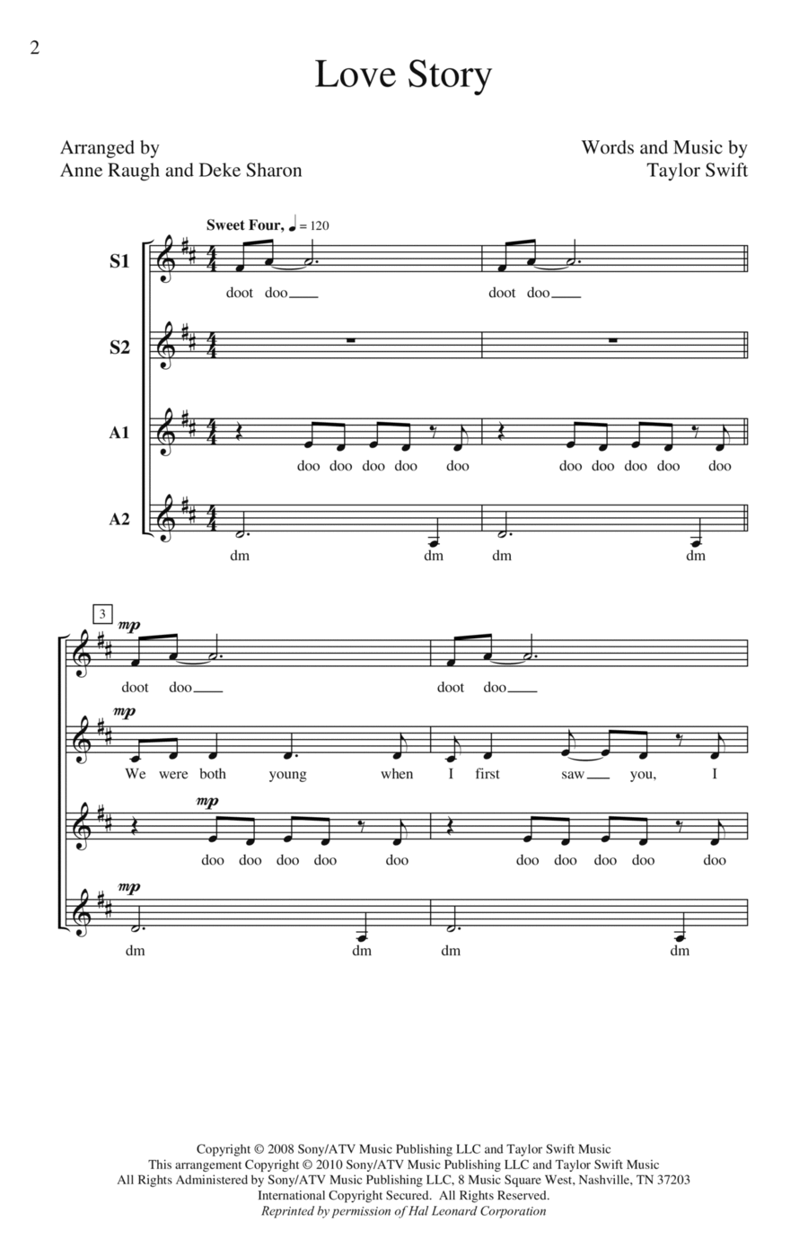Love Story (arr. Deke Sharon) SSA scores gallery preview page 1