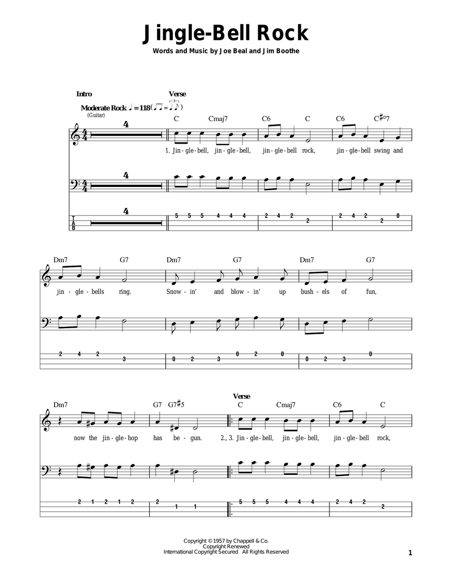 Jingle-Bell Rock Bass Guitar Tablature scores gallery preview page 1