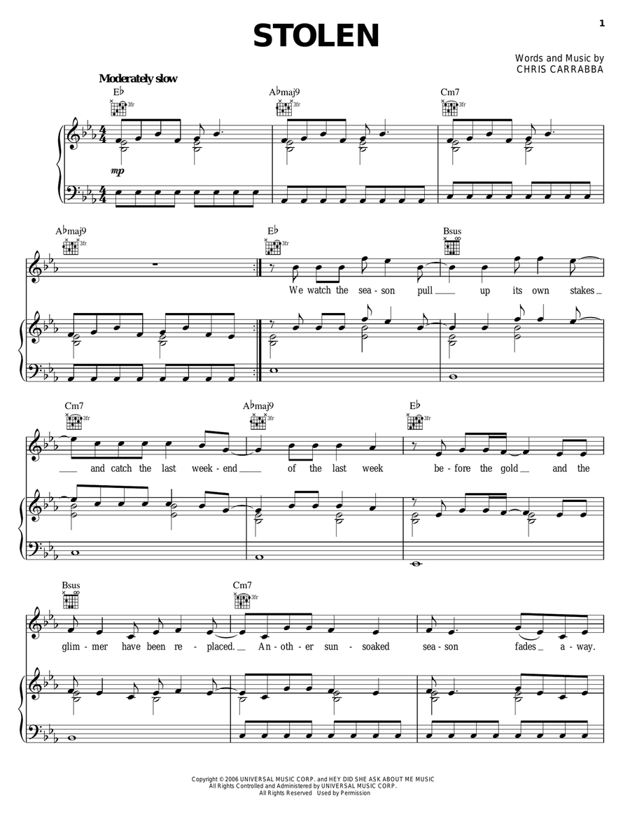 Stolen Piano, Vocal, Guitar scores gallery preview page 1