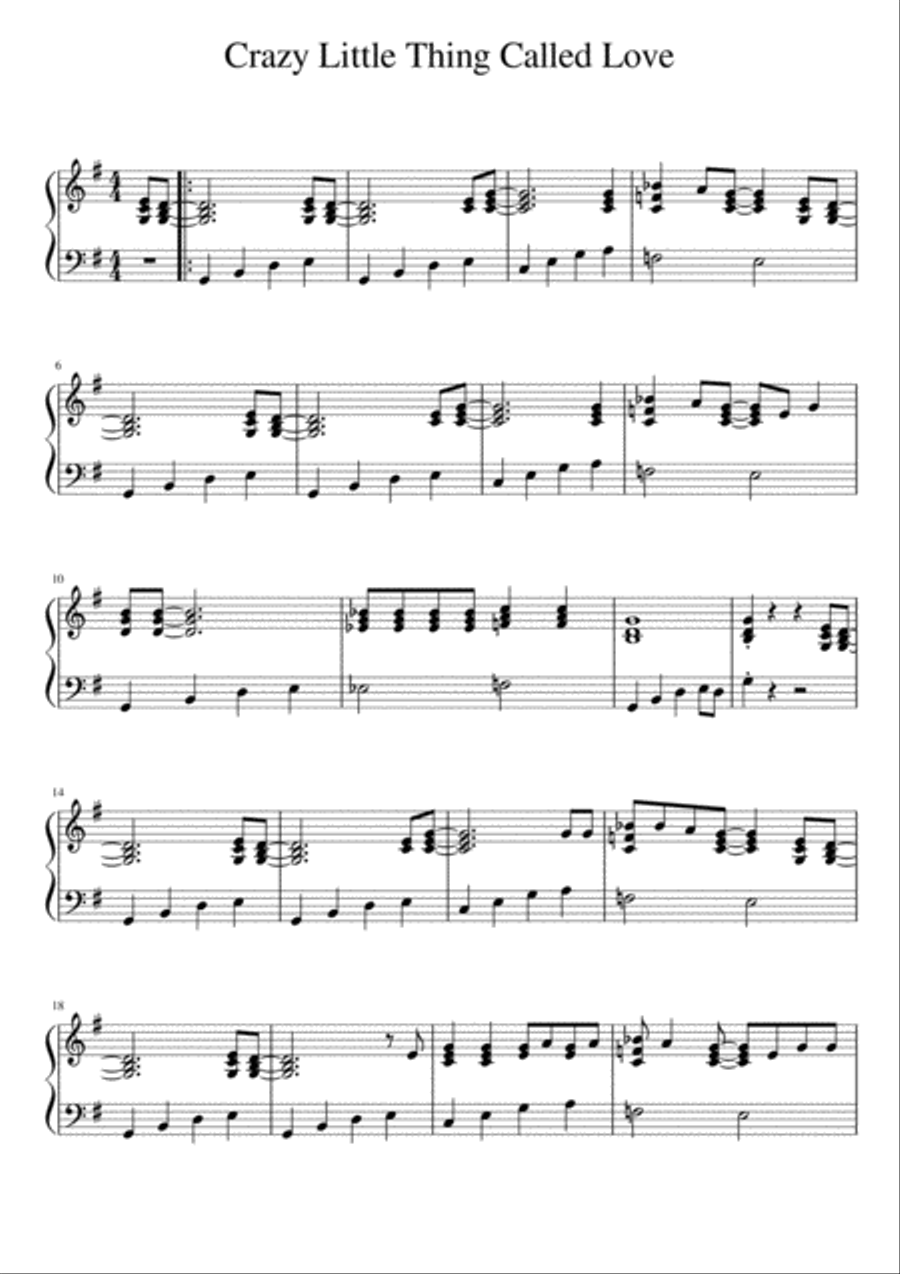 Crazy Little Thing Called Love Piano Solo scores gallery preview page 1