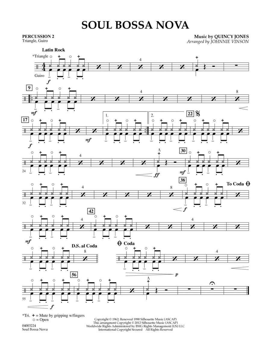 Soul Bossa Nova (arr. Johnnie Vinson) - Percussion 2 Concert Band scores gallery preview page 1