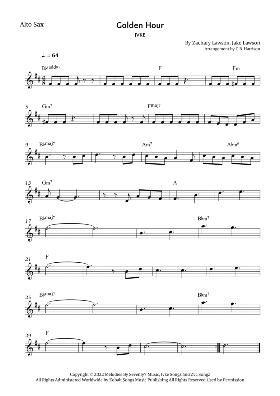 Golden Hour Alto Saxophone scores gallery preview page 1