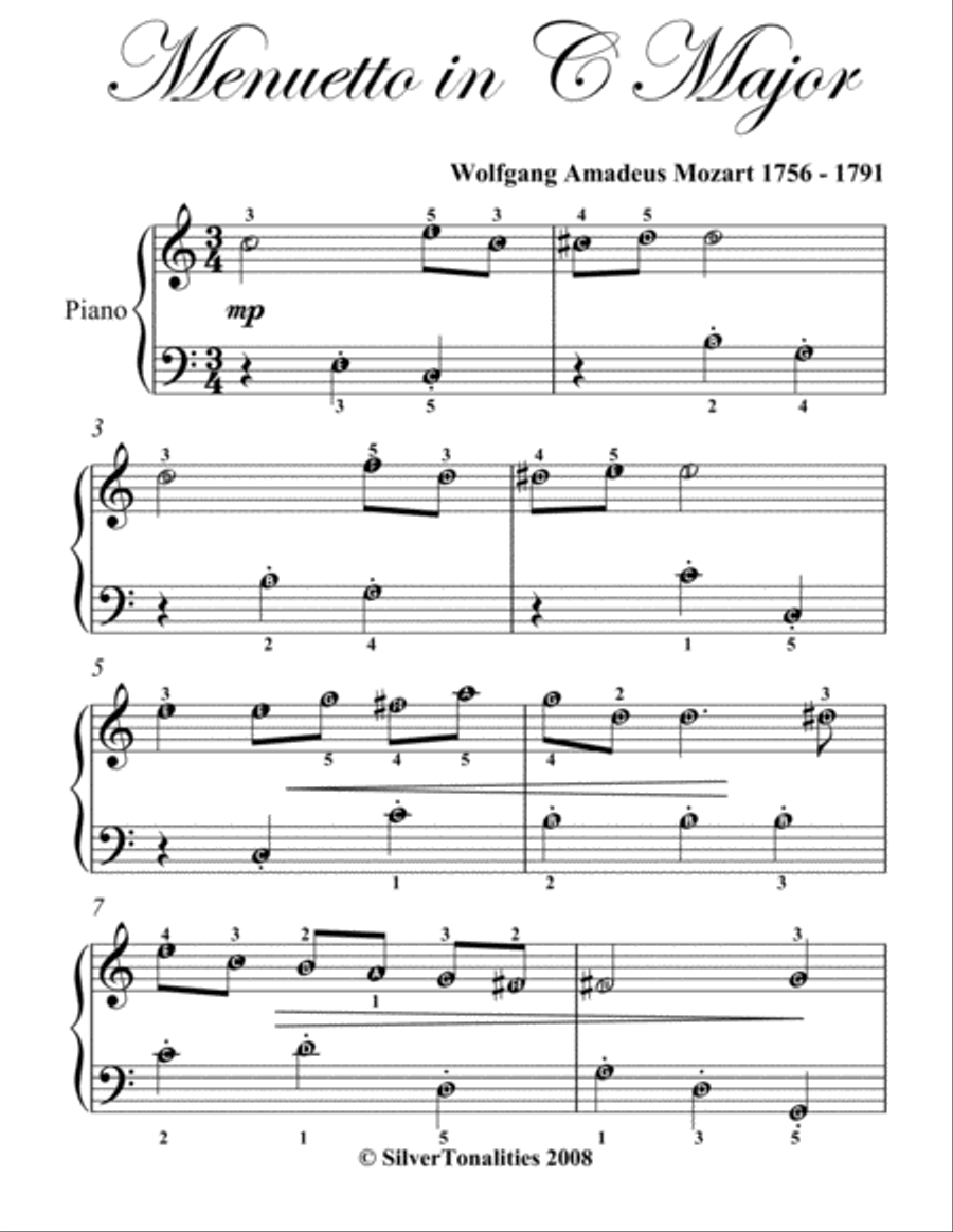 Menuetto in C Major Easy Piano Sheet Music Piano Method scores gallery preview page 2