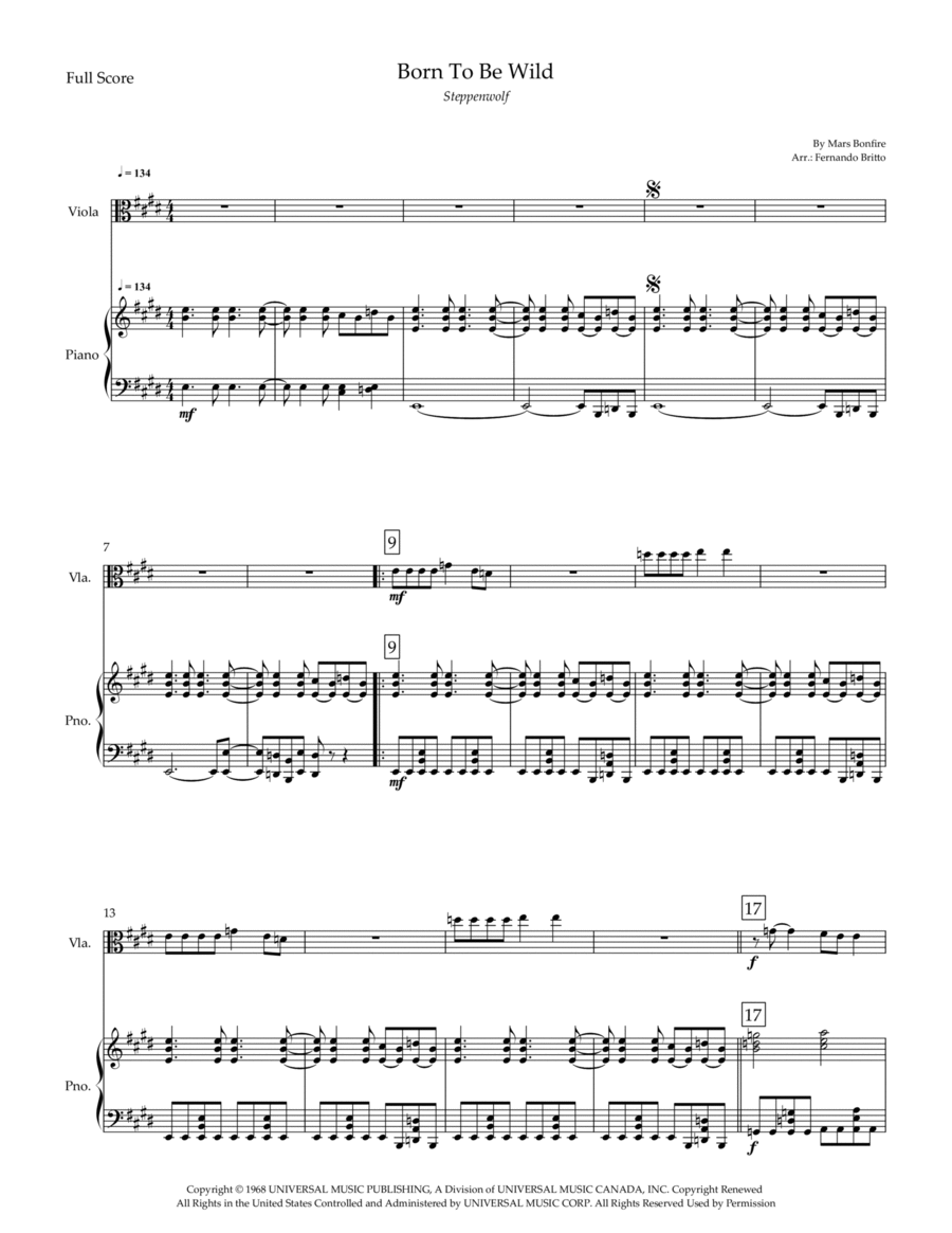 Born To Be Wild Viola scores gallery preview page 1