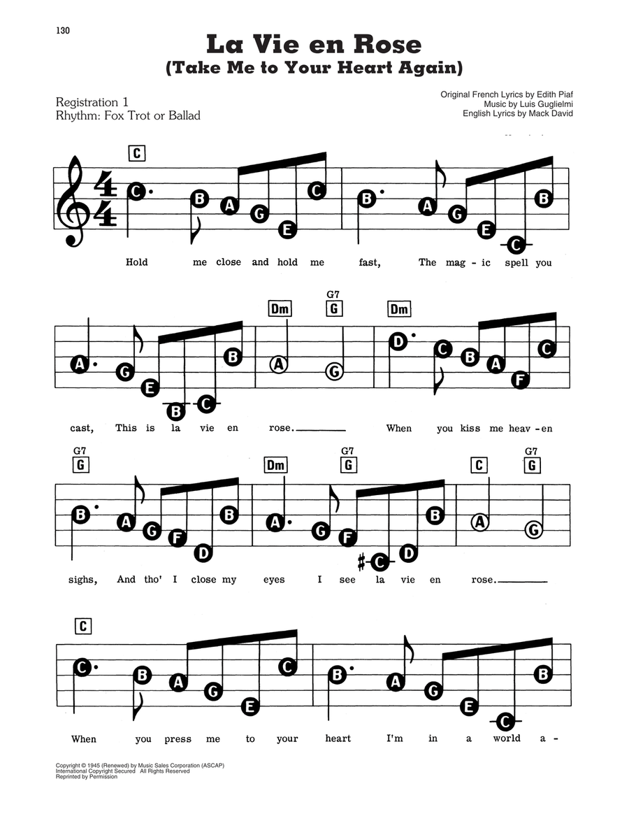 La Vie En Rose (Take Me To Your Heart Again) Electronic Keyboard scores gallery preview page 1