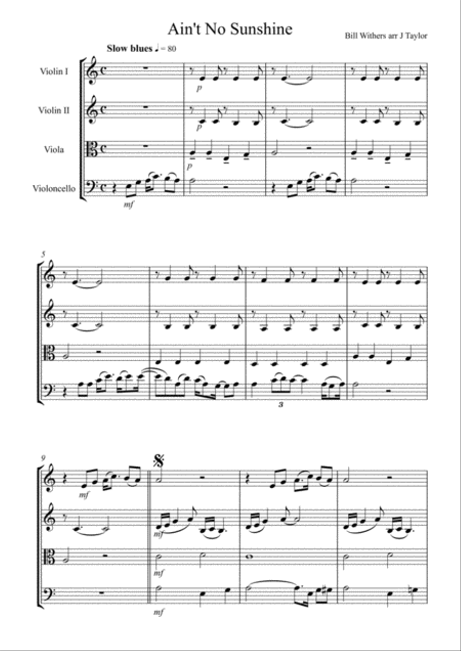 Ain't No Sunshine Ain't No Sunshine String Quartet scores gallery preview page 1