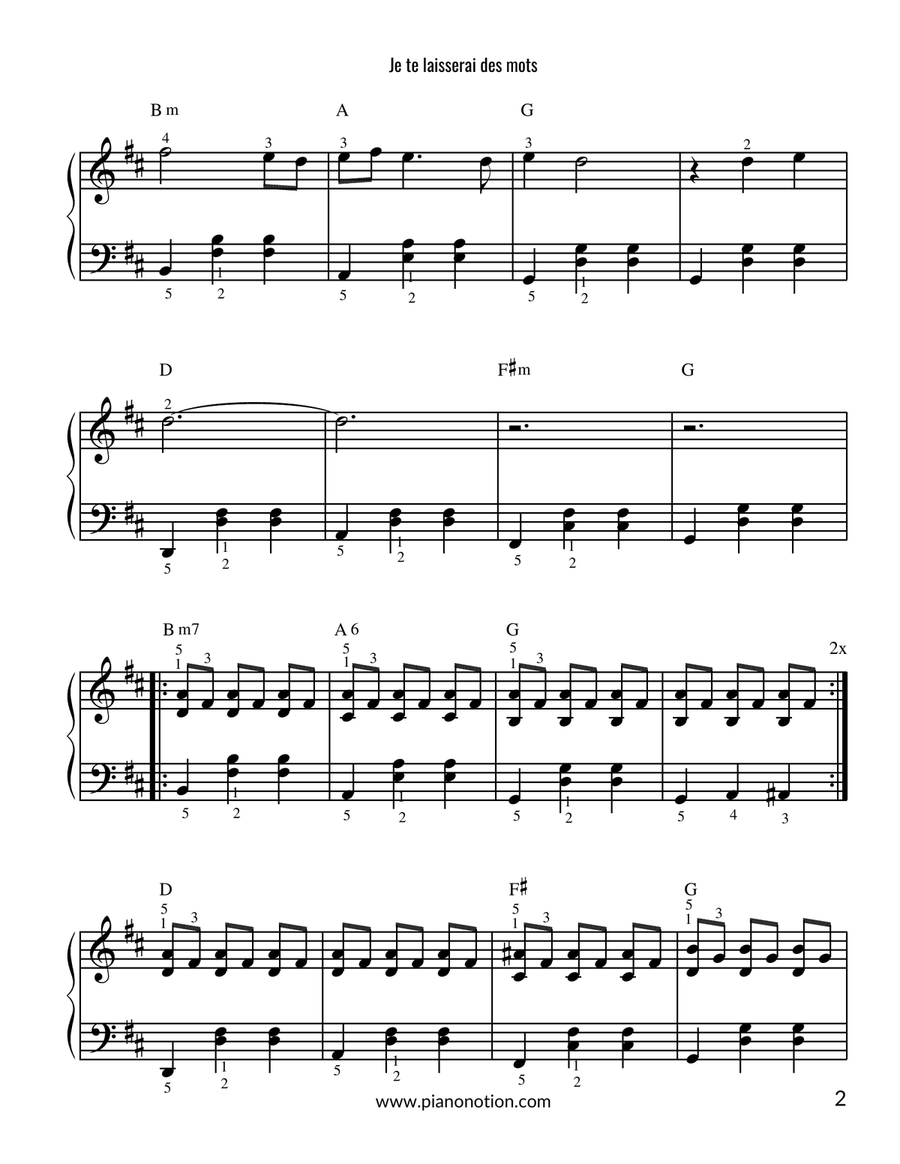 Je Te Laisserai Des Mots Je Te Laisserai Des Mots Easy Piano scores gallery preview page 2