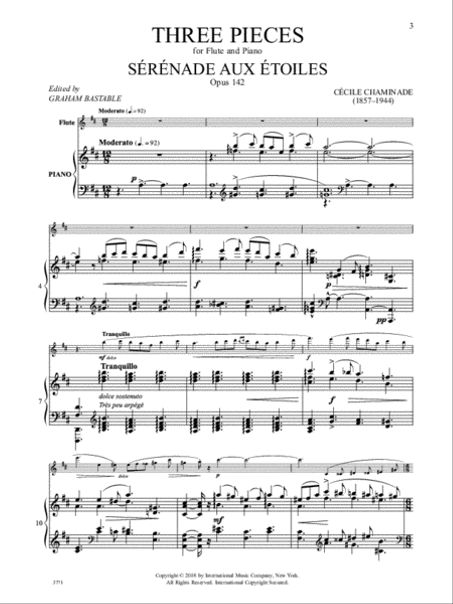 Three Pieces: Serenade Aux Etoiles (Op. 142), Mignonne, Theme Varie Flute Solo scores gallery preview page 2