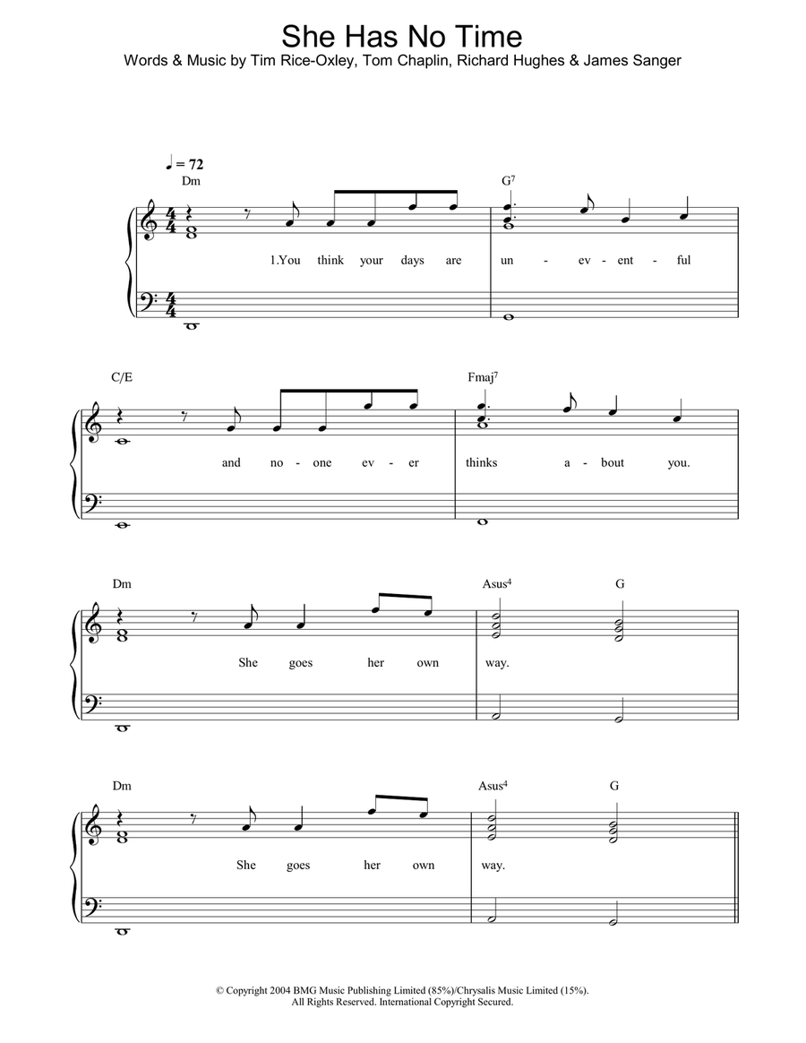 She Has No Time Piano Solo scores gallery preview page 1